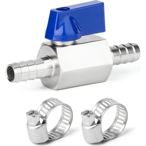1pcs de robinet à boisseau sphérique à raccord cannelé de 10 mm avec 2colliers de serrage,mini-vanne d'arrêt en acier inoxydable 304 (1/5)