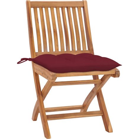 Maison Exclusive - Sedie pieghevoli, 2 pezzi, con cuscini color rosso vino, in legno massello di teak. (1/5)