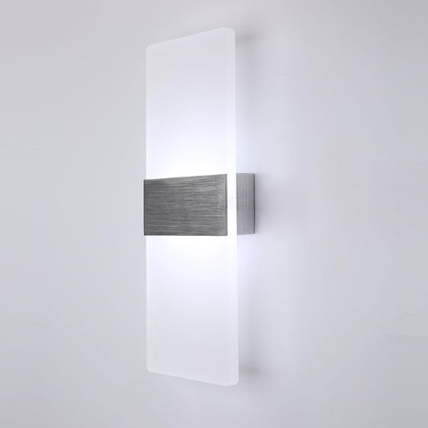 Aplique de pared LED de interior de 12 W, blanco frío 6000 K, 750 lúmenes, AC230 V. Aplique de pared moderno de acrílico, blanco, ideal para sala de estar, dormitorio, comedor, pasillo y escaleras. (1/5)