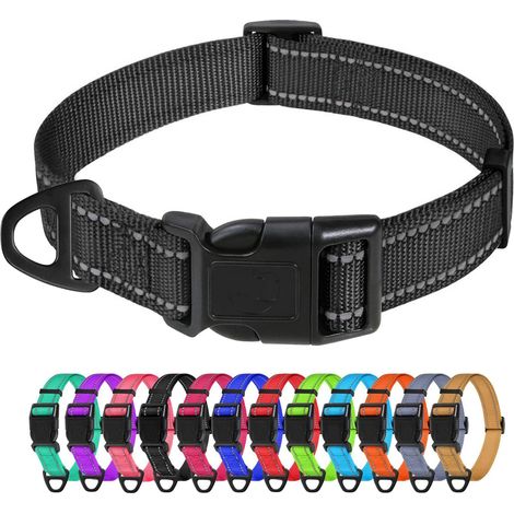 Collier pour Chien, Collier en Nylon Réfléchissant Réglable Classique Convient pour Moyens Chiens, Noir, 2.5cm Largeur (1/5)