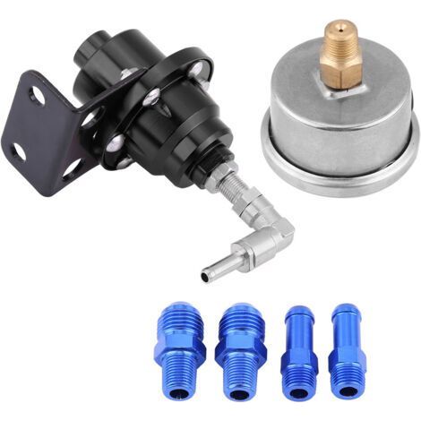 Kit regolatore di pressione del carburante universale in alluminio per auto, regolabile fino a 160 psi, con manometro dell'olio (nero) (1/5)