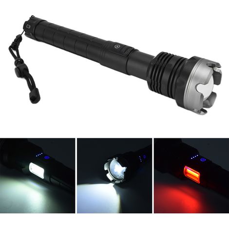 Lampe torche puissante P90 5000 lumens avec zoom télescopique, étanche IP65, idéale pour les situations d'urgence en extérieur. (1/5)