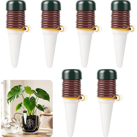 Set of 6 Automatic Watering Stakes Watering System, White Watering Stakes for Indoor Plants, Automatic Drip Irrigation Plant Slow Release for Garden (1/5)