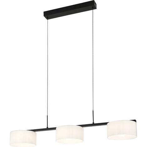 Suspension moderne noire, 3 globes verre blanc LED 24W