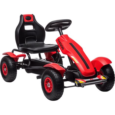 Children Pedal Go Kart, Kids Ride On Racer with Adjustable Seat, Inflatable Rubber Tyres, Handbrake, for Ages 5-12 Years - Red