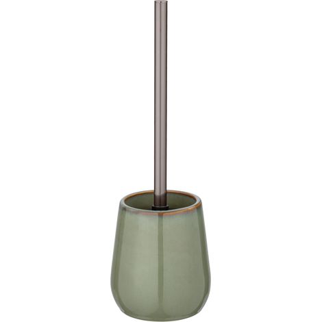 Wenko – Porte-brosse WC céramique verte 10,5 x 40 cm – Base en céramique stable – Tête interchangeable – Accents cuivrés élégants pour salle de bain moderne (1/4)