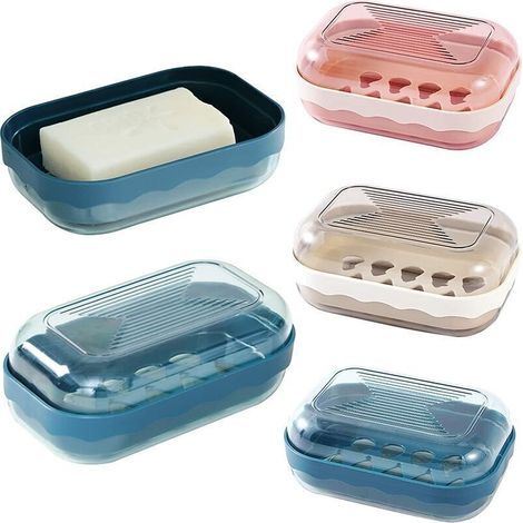 Jabonera de 3 piezas de PP apto para uso alimentario con desagüe elevado y tapa a prueba de fugas: perfecta para el baño, viajes y acampadas. (1/5)