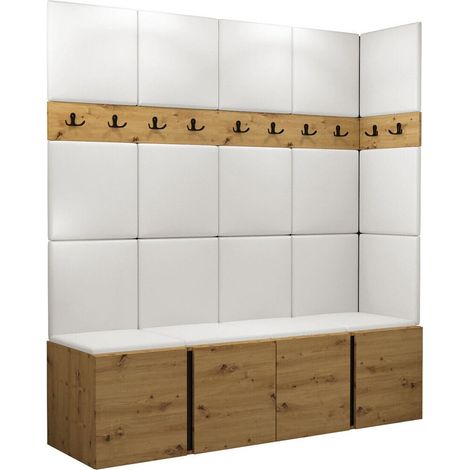 Meuble d'entrée Pinis II, Chêne Artisan, 186x168x46cm, Stratifié, Faux cuir, À poser, Murale (1/5)