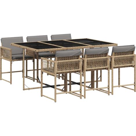 vidaXL Set Pranzo da Giardino 7 pz con Cuscini Beige Misto Polyrattan (1/5)
