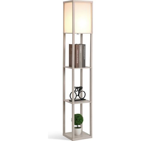 Stehlampe mit Ablage, 26 x 26 x 160 cm (L x B x H), 3 Ablagen, 4 Ebenen, MDF, hellgrau (1/5)