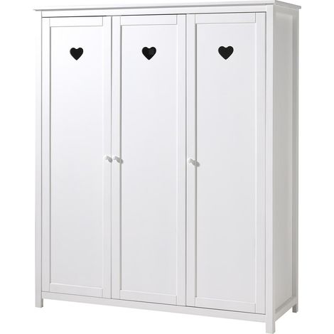 MILADY - Armoire 3 Portes Blanche Motifs Coeurs Ajourés (1/3)