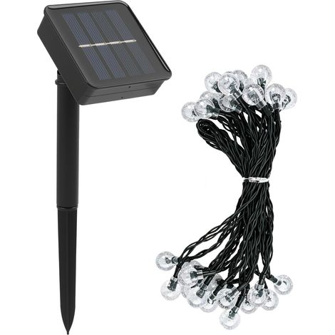 Guirlande solaire extérieure LED 6,5M étanche IP65 avec boules cristal 1,7 cm, 8 modes lumineux, panneau solaire amélioré, déco jardin, terrasse, balcons, fêtes, Noël, blanc chaud, durée longue (1/5)