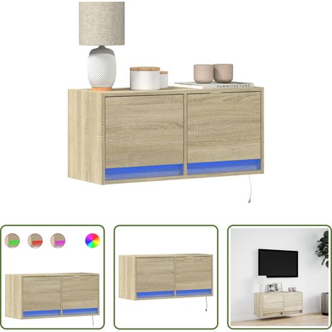 Armoire TV murale - Meuble TV mural avec lumières LED chêne sonoma 80x31x35 cm (1/5)