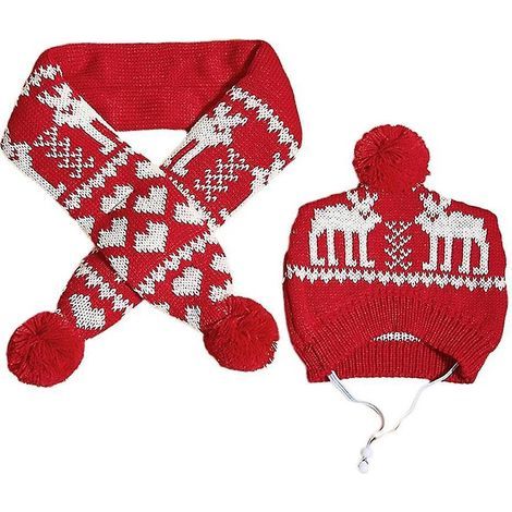 Cappello e sciarpa lavorati a maglia per costume natalizio per cani - Accessori carini per costumi di animali domestici, vestiti invernali caldi per gatti (1/5)