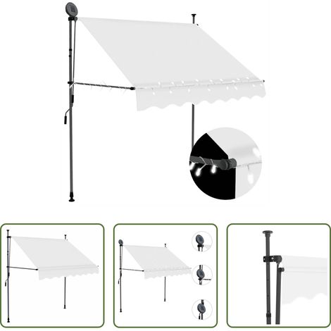 Auvent extérieur - Auvent manuel rétractable avec LED 200 cm Crème (1/5)