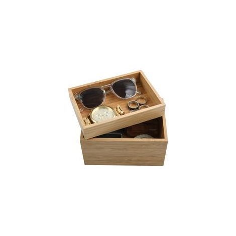 Boite Organisateur polyvalent 2 compartiments empilables Bambou ISALYS Beige MSV