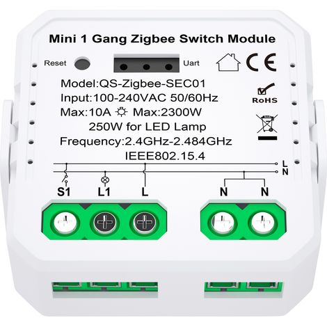 Tuya ZigBee bouton poussoir Module de commutation Normal appareil électroménager 1 Gang contrôle application de téléphone portable Compatible à distance Alexa Voice doit être utilisé avec des passerel (1/5)