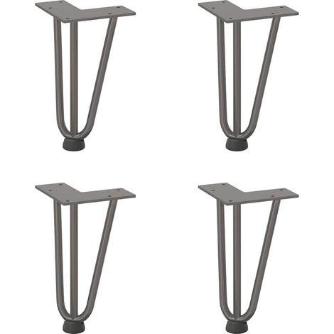 Lot de 4 pieds en épingle à cheveux pour table basse 20 cm avec patins réglables design moderne en acier naturel