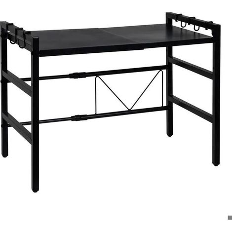 Étagère Extensible pour Micro-Ondes en Métal Noir avec Crochets de Rangement - Longueur 36 à 60 x Profondeur 38 x Hauteur 45 cm (1/5)