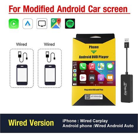 Adaptateur Carlinkit sans fil 5.0/4.0/3.0 pour Apple CarPlay et Android Auto. Boîtier d'interface utilisateur pour voiture connectée : Wi-Fi, Bluetooth, connexion automatique, Plug & Play. (1/5)