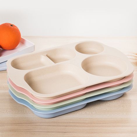 Assiette plate résistante aux chocs avec compartiments pour enfants et adultes - Assiette plate à 5 compartiments, compatible micro-ondes et lave-vaisselle, idéale pour un usage quotidien, le camping  (1/5)