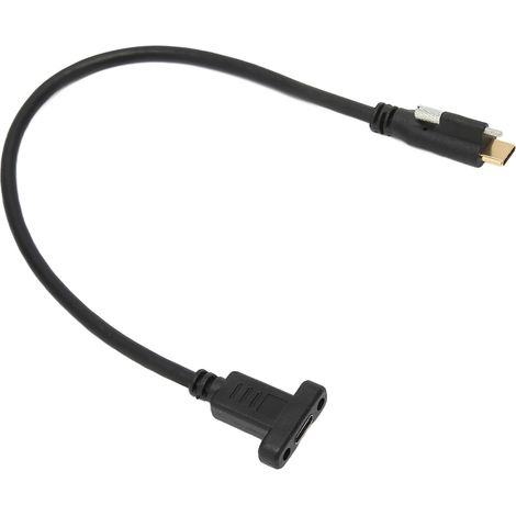 Câble d'extension USB-C mâle-femelle avec vis de fixation et écrou, 10 Gbit/s, 4K, 60 Hz, plaqué or, 16 conducteurs. Connecteur USB-C femelle avec oreillette vers connecteur USB-C mâle droit avec vis (1/5)