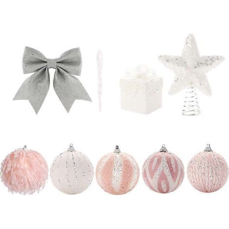 Décorations de Noël : boules en mousse et cime de sapin illuminée