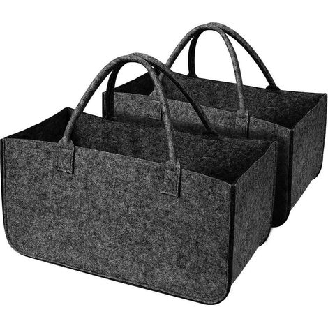 Bolsa de fieltro de 2 piezas, cesta plegable de fieltro de gran capacidad con asa de transporte para leña, juguetes, ropa, compras (50 x 25 x 25 cm)