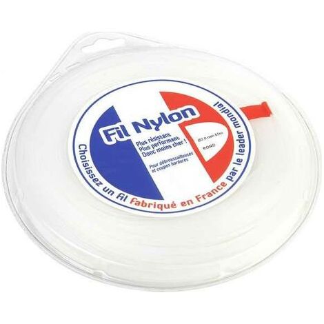 Fil nylon 2 mm x 65 m Rond Blanc Blister