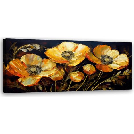 Tableau déco Coquelicots fleurs dorées 90x30 (1/5)