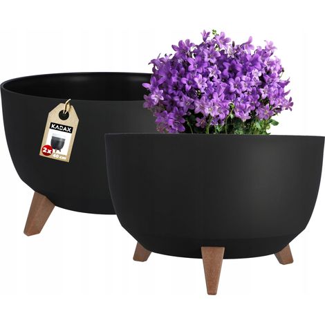 KADAX Blumentopf, runde Blumenschale, 40 cm, Schwarz, 2 Stück