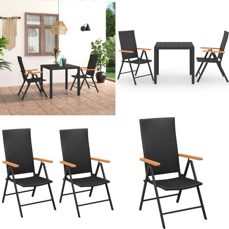 Ensemble à manger de jardin 3 pcs noir et marron - Salon De Jardin - Meuble De Jardin - Ensemble Salon De Jardin - Table Et Chaises - Table Basse - Home & Living