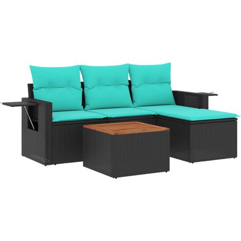 Maison Exclusive - 5-teiliges Gartensofa-Set mit Kissen, schwarze (1/5)