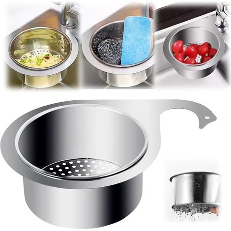 Panier de filtre d'évier cuisine en acier inoxydable, filtre de vidange pour fruits et légumes de cuisine (1/4)