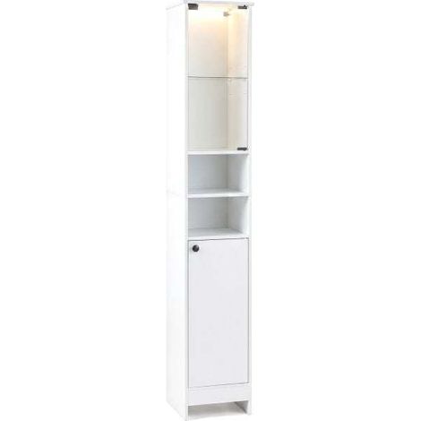 Tall Bathroom Cabinet with Lights & Press-to-Open Door-White (1/5)