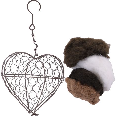 Boule nid d'oiseau en forme de cœur, support en acier inoxydable, matériau en feutre, décoration de jardin suspendue. (1/5)