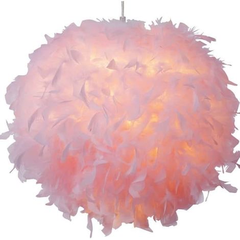 Abat-jour en plumes pour suspension, lampe de table, lampadaire Abat-jour duveteux en plumes pour salon, chambre (rose) (1/5)