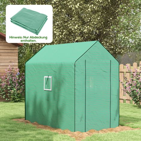 Bâche de remplacement pour serre de jardin 140 x 213 x 190 cm avec fenêtre, porte anti-UV pour le jardin - Vert (1/5)