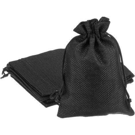 Lot de 10 sacs à cordon en jute, sacs cadeaux et pochettes de rangement pour bijoux et petits objets, pour emballage, fête et loisirs créatifs, noir (1/5)