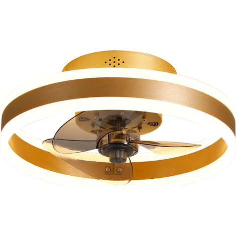 Ventilatore da soffitto reversibile, silenzioso, con telecomando, 6 velocità, per camera da letto, con luce, moderno ventilatore da soffitto a LED dimmerabile da 24 W, per soggiorno, oro 40 cm