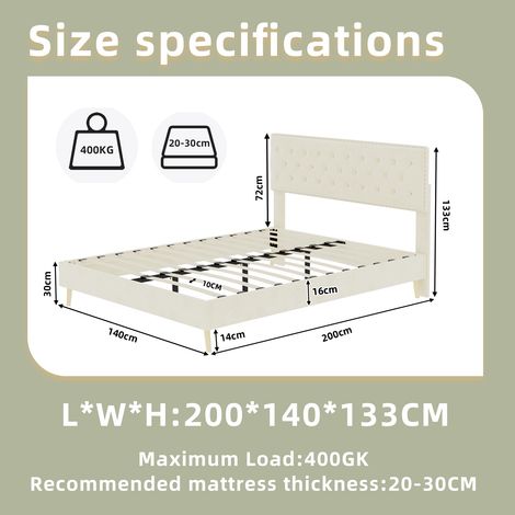 Cama 140x200 cm beige con espacio de almacenaje, tela y metal, sin colchón MEUBLIV (1/5)
