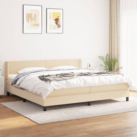 Lit à sommier tapissier avec matelas - Cadre De Lit Moderne: King Size - Lit Double - Crème 200x200 cm Tissu Chic-772899 (1/5)