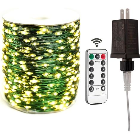 Grünes Kabel, unsterblicher Lampenstecker, 30 Meter lange, wasserdichte LED-Lichterkette mit 300 LEDs, inklusive Fernbedienung, warmweißes Licht – für Weihnachtsbaum oder Hof