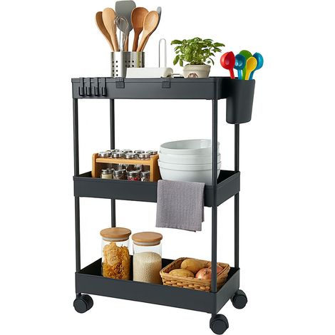 Carrello a 3 ripiani con ruote per cucina e bagno