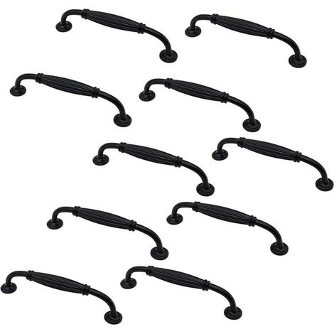 Set mit 10 Türgriffen und -knöpfen aus Zinklegierung, 146 mm lang, für Küchenschränke und Kleiderschränke, 128 mm Lochabstand, mattschwarz (1/4)