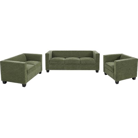 [NEUWERTIG] 3-2-1 Sofagarnitur Lille, Couchgarnitur Loungesofa Nosagfederung Stoff/Textil Chenille (260g/m²) grün (1/5)