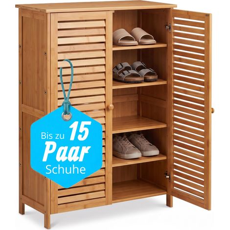 Relaxdays Schuhschrank, Bambus, 5 Fächer, 15 Paar Schuhe, HxBxT: 87,5 x 66 x 33 cm, Badschrank, Beistellschrank, natur (1/5)