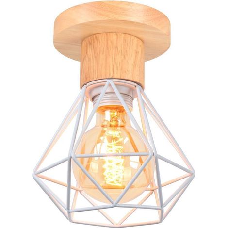 SABIR Plafonnier, Lustre industriel, Plafonnier rétro en forme de cage métallique, Suspension vintage, Lumière chaude 3000 K (Blanc) (1/4)