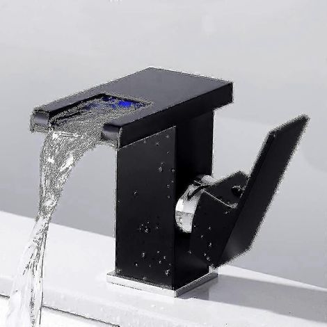 Robinet de salle de bain avec éclairage LED effet cascade, noir (1/5)