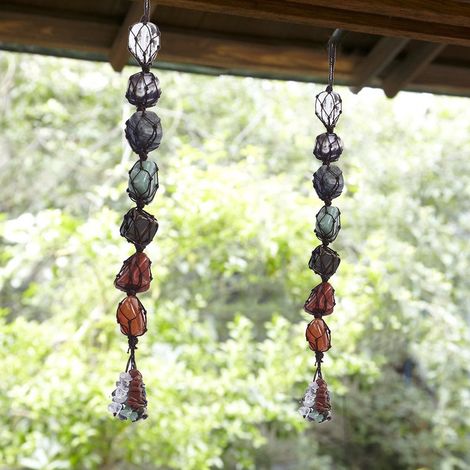 Pendentif en pierres naturelles aux 7 couleurs, orné de cristaux de guérison des chakras. Décoration à suspendre pour voiture ou maison. (1/5)